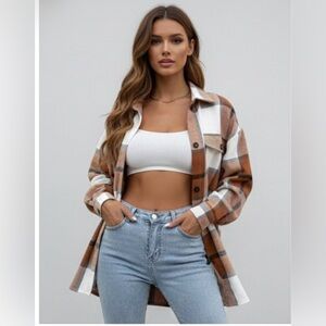 Boyfriend Plaid Flap Pocket Drop Shoulder Shacket